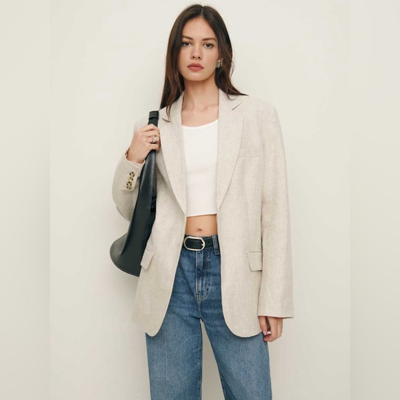 NWT Reformation Drew Oversized Linen Blazer in Oatmeal - Picture 2 of 10